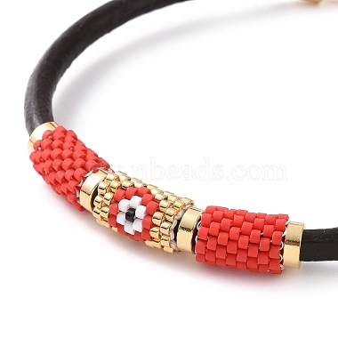 Japanese Seed Column with Evil Eye Beaded Bracelet with Cowhide Cords for Women(BJEW-JB09078-02)-4