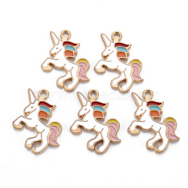 Light Gold Pearl Pink Unicorn Alloy+Enamel Pendants