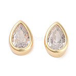 Brass Cubic Zirconia Beads, Teardrop, Real 18K Gold Plated, Clear, 11x8x4mm, Hole: 2.5x1.2mm(X-KK-C051-60G-05)