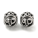 304 Stainless Steel Beads Rhinestone Settings, Large Hole Beads, Round, Letter P, 9.5x8.5x9.5mm, Hole: 4mm, Fit for 0.8mm Rhinestone.(STAS-O002-01P-AS)