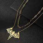 2Pcs 2 Style 304 Stainless Steel Bat Pendant Necklaces Set, Paperclip & Curb Chains Stackable Necklaces for Women Men, Golden, 15.35~18.9 inch(39~48cm), 1Pc/style(NJEW-E092-01G)