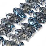 Electroplate Transparent Glass Beads Strands, Full Rainbow, Fish, Marine Blue, 8x15x5~6mm, Hole: 1mm, about 49~50pcs/strand, 15.75 inch(40cm)(EGLA-C007-09A)