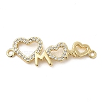 Heart Brass Micro Pave Clear Cubic Zirconia Connector Charmss, Long-Lasting Plated, Rack Plating, Lead Free & Cadmium Free, Real 18K Gold Plated, 10.5x31x3mm, Hole: 1.2mm(KK-CJC0013-14B-G-RS)