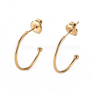 304 Stainless Steel Stud Earrings, Half Hoop Earrings, with Round Beads and Ear Nuts, Semicircular, Real 14K Gold Plated, 36x36x1mm, Pin: 0.8mm(STAS-S116-272C-G)