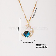 Dreamy Moon & Star Brass Micro Pave Cubic Zirconia Pendant Necklaces, Cable Chains Necklaces for Women, 15.75 inch(400mm)(WX6343-2)