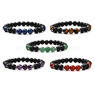 Round Natural Mixed Stone Beads Stretch Bracelet, Anti Depression and Anxiety Relief Gift, Beads: 8mm, Inner Diameter: 2-1/8 inch(5.4cm)(BJEW-JB06879)