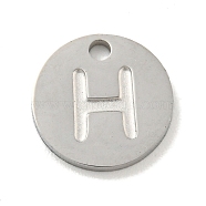 304 Stainless Steel Pendants, Laser Cut, Flat Round with Letter Charm, Stainless Steel Color, Letter H, 10x1mm, Hole: 1.4mm(FIND-M017-02P-H)