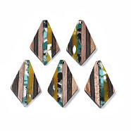 Transparent Resin & Walnut Wood Pendants, Kite, Turquoise, 33x20x3.5mm, Hole: 2mm(RESI-N025-024)