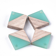 Resin & Wood Pendants, Rhombus, Turquoise, 16.5~17.5x17~18x3~4mm, Hole: 1.8mm, Side Length: 12~13mm(X-RESI-S358-31E)