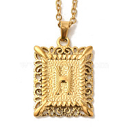 201 Stainless Steel Cable Chain Rectangle with Letter Pendant Necklaces, Golden, Letter H, 19.96 inch(50.7cm)(NJEW-M070-01G-H)