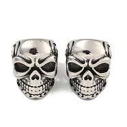 316 Surgical Stainless Steel European Beads, Large Hole Beads, Skull, Antique Silver, 16x12x15mm, Hole: 8mm(STAS-Q326-02AS-01)