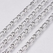 304 Stainless Steel Figaro Chains, Unwelded, Stainless Steel Color, 4.5~6.5x2.5~3x1mm(CHS-G005-D-01P)