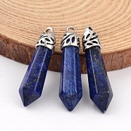 Dyed Bullet Natural Lapis Lazuli Pendants, with Platinum Tone Alloy Findings, 33~40x8~10mm, Hole: 3x2mm(X-G-E332-C04)