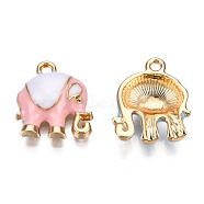 Alloy Enamel Pendants, Light Gold, Elephant, Pink, 17x14.5x5mm, Hole: 1.8mm(ENAM-S119-012A)