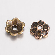 Alloy Bead Caps Enamel Settings, 6-Petal Flower, Antique Bronze, 6x2mm, Hole: 1mm(X-PALLOY-D348-07AB)