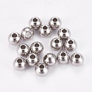 304 Stainless Steel Smooth Round Spacer Beads, Stainless Steel Color, 4x3mm, Hole: 1.2mm(STAS-M006-01B)