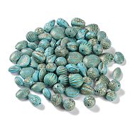 Opaque Acrylic Beads, Metal Enlaced, Mixed Shapes, Turquoise, 13~22x8~22x5.5~16mm, Hole: 1.2~2.5mm, about 375pcs/500g(MACR-L005-04E)