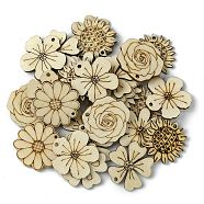 100 Pcs Wood Pendants, Flower Charms, Beige, 31.5~32.5x31.5~32x2.5mm, Hole: 1.8~2mm, 100pcs/set(X1-WOOD-G020-10)