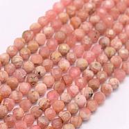 Natural Rhodonite Beads Strands, Grade AA, Faceted, Round, 2mm, Hole: 0.5mm, about 197pcs/strand, 15.7 inch(40cm)(G-F509-41-2mm)