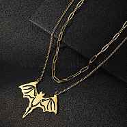 2Pcs 2 Style 304 Stainless Steel Bat Pendant Necklaces Set, Paperclip & Curb Chains Stackable Necklaces for Women Men, Golden, 15.35~18.9 inch(39~48cm), 1Pc/style(NJEW-E092-01G)