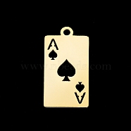 304 Stainless Steel Pendants, Laser Cut, Playing Card A, Golden, 19x10x1mm, Hole: 1.5mm(STAS-T056-LA316-2)