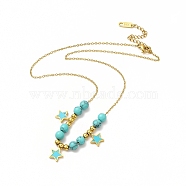 Ion Plating(IP) 304 Stainless Steel Star Pendant Necklaces, Synthetic Turquoise Bead Necklaces for Women, Real 18K Gold Plated, 15.94 inch(40.5cm)(NJEW-C032-03G)