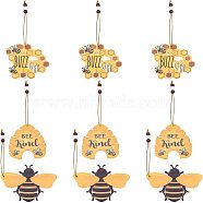 SUPERFINDINGS 9Pcs 3 Style Wood Pendant Decorations, with Hemp Cord, Bee Theme, Gold, 180~204mm, 3pcs/style(HJEW-FH0001-13)