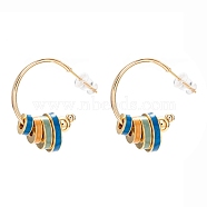 Brass Enamel Half Hoop Earrings, with Ear Nuts, Flat Round, Real 18K Gold Plated, Colorful, 27x1.5mm, Pin: 0.6mm(EJEW-P187-P01)