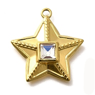 304 Stainless Steel Pendants, with Rhinestone, Real 18K Gold Plated, Ion Plating(IP), Star, Crystal AB, 26x24.5x6mm, Hole: 2mm(STAS-Q346-08G-01)