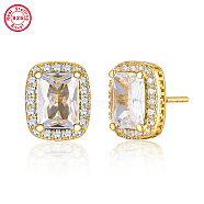 Cubic Zirconia Rectangle Stud Earrings, Real 18K Gold Plated 925 Sterling Silver Earrings, Clear, 11x9mm(ES5982-4)