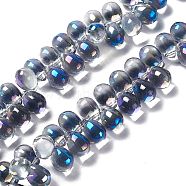 Electroplate Glass Beads Strands, Top Drilled Beads, Half Rainbow Plated, Teardrop, Light Blue, 13.5x9.5mm, Hole: 0.9mm, about 120pcs/strand, 23.23''(59cm)(EGLA-L031-HR02)