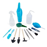 DIY Gardening Kit, with Plastic Dispenser Seeder & Transplanting Planting Tools & Squeeze Bottle & Spray Bottle, Shovel, Brush, Rubber Pump Air Blower, Iron Scissors and Stainless Steel Tweezers, Blue, 16pcs/set(DIY-GA0001-08)