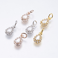 Brass Micro Pave Cubic Zirconia Charms, Cadmium Free & Lead Free, teardrop, Mixed Color, 11x6x3.5mm, Hole: 3mm(RB-I077-15-RS)