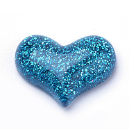 Resin Cabochons, with Glitter Powder, Heart, Dodger Blue, 16.5x21.5x6~7mm(X-CRES-Q197-55A)