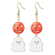 Dyed Synthetic Turquoise and Alloy Enamel Pendants Earrings, Pumpkin & Ghost, for Halloween, Golden, 60x18mm(EJEW-TA00418)