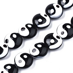 Handmade Lampwork Beads Strands, Flat Round with Tai Ji, Black & White, 17x8.5mm, Hole: 1.2mm, about 30pcs/strand, 18.90 inch(48cm)(LAMP-N021-034)