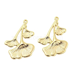 Brass Pendants, Ginkgo Leaf Charms, Real 18K Gold Plated, 29x22.5x1.8mm, Hole: 1mm(KK-L208-38G)