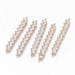 Brass Micro Pave Cubic Zirconia Links Connectors, Light Gold, Long-Lasting Plated, Cadmium Free & Lead Free, Rectangle, Clear, 45x6.5x2.5mm, Hole: 1.2mm(KK-S359-075A-RS)