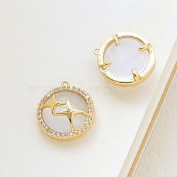 Brass Micro Pave Cubic Zirconia Pendants, with Cat Eyes, Half Round, Star, 15x14mm(INS-PW0002-01A)