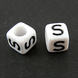 Letter Acrylic European Beads, Horizontal Hole, Cube, Letter.S, 10x10x10mm, Hole: 3.5~4mm, about 598pcs/500g(OPDL-R050-10mm-S)