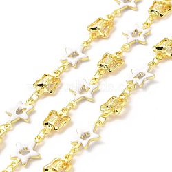Handmade Brass Link Chains, with Brass Enamel Links, Soldered, with Spool, Star & Butterfly, Cadmium Free & Lead Free, Real 18K Gold Plated, White, 12.5x8.5x2mm(CHC-I045-04G)