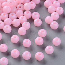 Opaque Acrylic Beads, Round, Pearl Pink, 6x5mm, Hole: 1.8mm, about 440pcs/50g(X-MACR-S370-C6mm-A01)