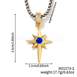 Vintage Retro Style Starburst Evil Eye Star Brass Cubic Zirconia Pendant Necklaces for Parties, Golden, 23.62 inch(60cm)(QO1430-1)