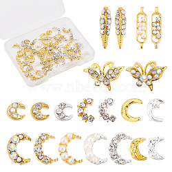 CHGCRAFT 60Pcs 20 Style Alloy Cabochons, Moon & Butterfly & Leaf, for Nail Art Studs and Nail Art Decoartion Accessories, Mixed Color, 5~12x3~7x1~3.6mm, 3pcs/style(MRMJ-CA0001-21)
