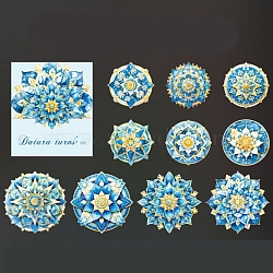 10Pcs 10 Styles Mandala Flower Waterproof PET Decorative Stickers, Laser Self-adhesive Decals, for DIY Scrapbooking, Deep Sky Blue, 80mm, 1pc/style(PW-WG18888-04)