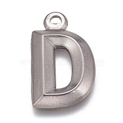304 Stainless Steel Pendants, Alphabet, Letter.D, 16x10x2mm, Hole: 1.2mm(STAS-H119-01P-D)