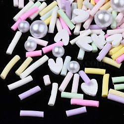 Handmade Polymer Clay Cabochons, Fashion Nail Art Decoration Accessories, with ABS Plastic Imitation Pearl Beads, Mixed Shapes, Yellow, 2~12x1.5~5x1~5mm(X-CLAY-N006-82A)