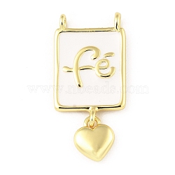 Rack Plating Brass Pendant, with Enamel, Long-Lasting Plated, Lead Free & Cadmium Free, Rectangle with Heart, Real 18K Gold Plated, 29x13x1.7mm, Hole: 1.6mm(X-KK-H456-02G)