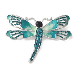 Dragonfly Alloy Rhinestone Brooches for Backpack Clothes, Blue Zircon, 50x65mm(JEWB-M067-05B-P01)