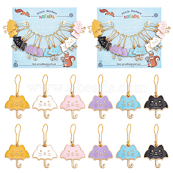 Alloy Enamel Cat Umbrella Pendant Locking Stitch Markers, Iron Kilt Pin Stitch Marker, Mixed Color, 4.1cm, 2pcs/color, 6 colors, 12pcs/set(HJEW-PH01882)